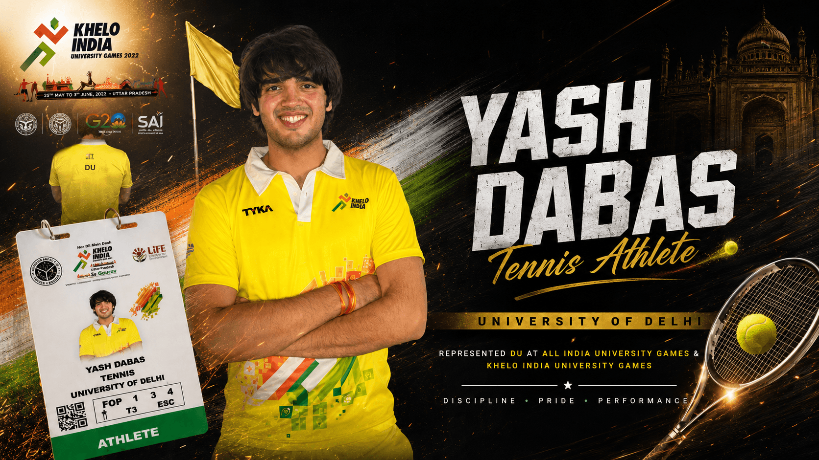 Yash Dabas — Tennis Athlete, University of Delhi, Khelo India University Games