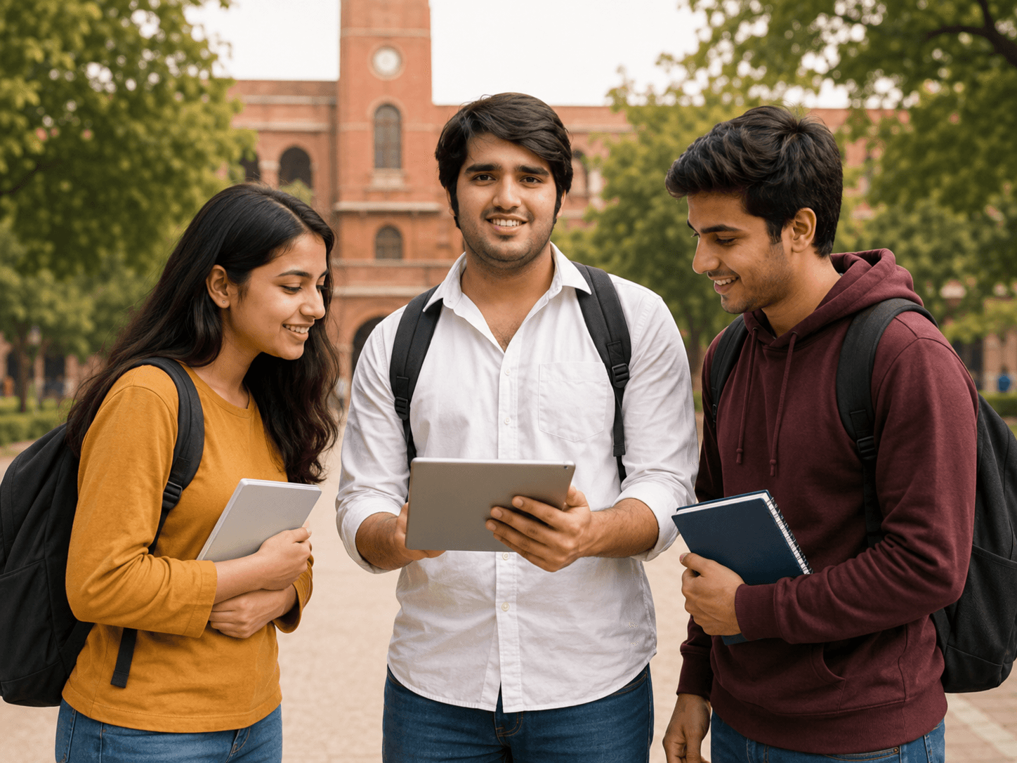 DU students helping one another on campus